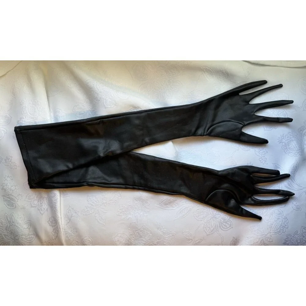 SKIMS Women Small 2023 Faux Leather Formal Length Long Gloves Onyx Black NEW